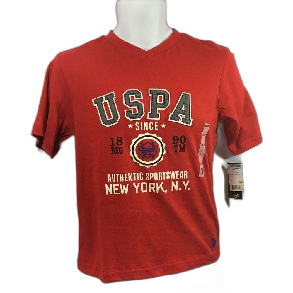 U S Polo Assn Boys V Neck Graphic T Shirt Authentic Sportswear Red Size 10 12